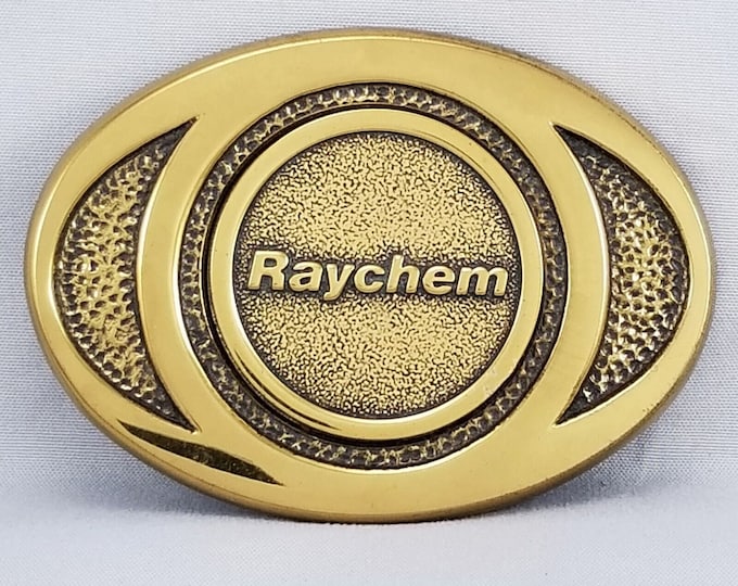Vintage Belt Buckle 1985 Raychem Solid Brass USA Made By BTS Specialties Oval