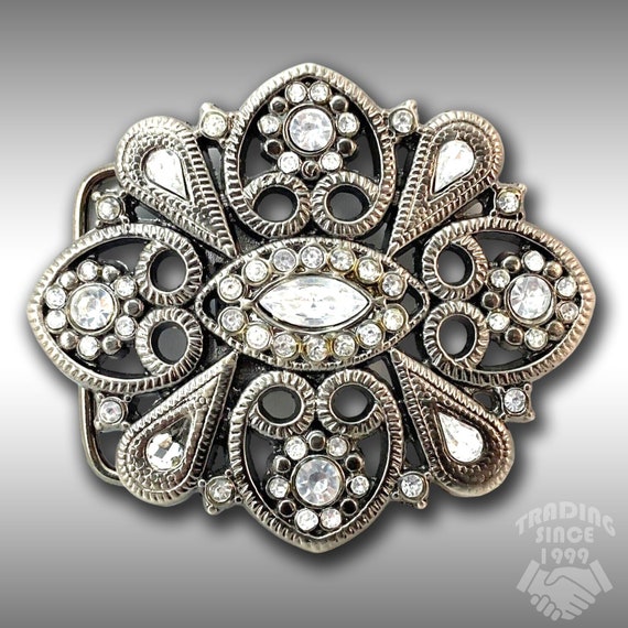 Belt Buckle Women Unisex Midcentury Rhinestones Sparkling Goth Art Deco
