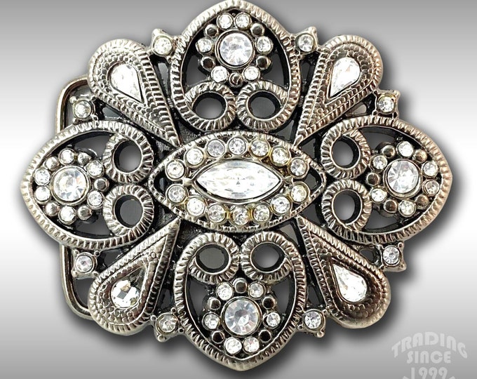 Belt Buckle Women Unisex Midcentury Rhinestones Sparkling Goth Art Deco