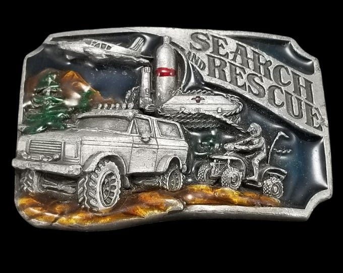 1980 Search And Rescue Pewter Belt Buckle In Color Dedicated To Volunteers