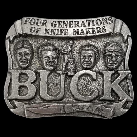 Buck Four Generations Knife Makers Silver Tone Pewter Vintage Belt Buckle