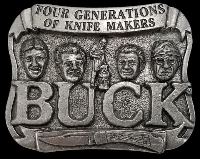 Buck Four Generations Knife Makers Silver Tone Pewter Vintage Belt Buckle