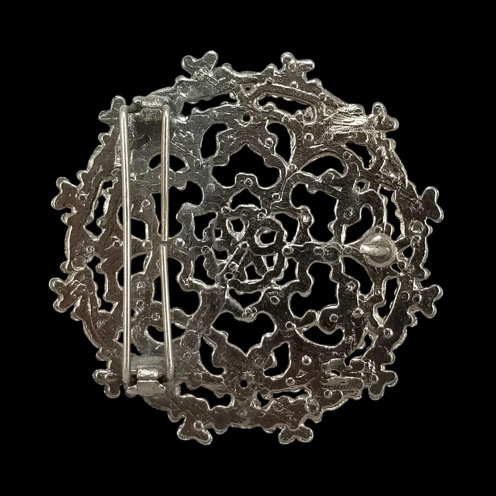 Ornate Filigree Round Belt Buckle Silver Tone Ornate Scrollwork‎ Design Vintage Antique 800 Silver Stamped Art Nouveau Ornate Floral  main image 4
