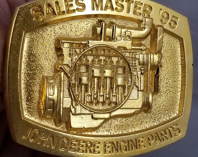 John Deere Engine Parts Sales Master 1995 Belt Buckle Gold Tone Tractor