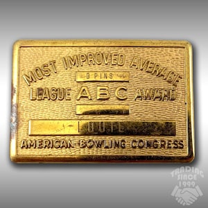 Vintage Belt Buckle Small 9 Pins American Bowling Congress Award Louie Most