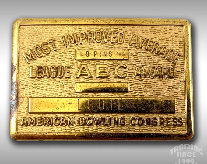 Vintage Belt Buckle Small 9 Pins American Bowling Congress Award Louie Most