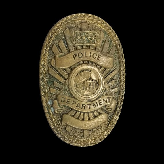 Baron Buckle Solid Brass Police Department Belt Buckle 1979 Vintage Taiwan Made