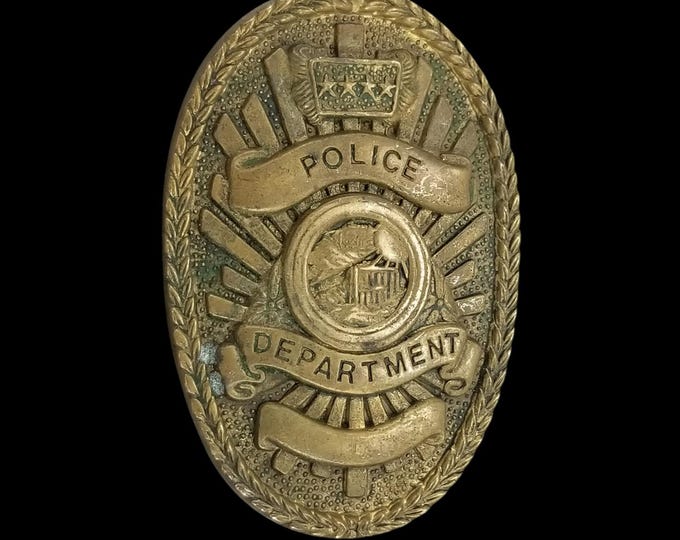 Baron Buckle Solid Brass Police Department Belt Buckle 1979 Vintage Taiwan Made