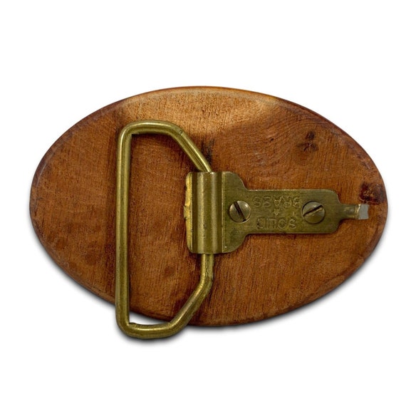 Vintage Belt Buckle Wooden Wood And Solid Brass O… - image 3