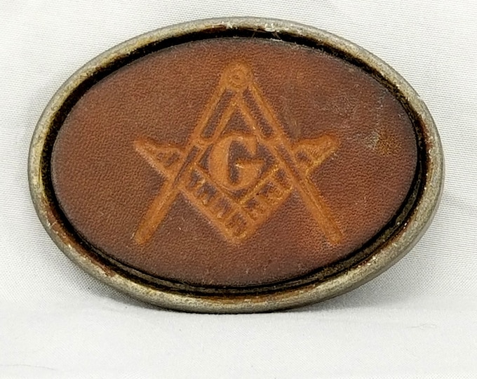 Belt Buckle Mason Masonic Freemason Fraternal Square Compass Leather Metal Back