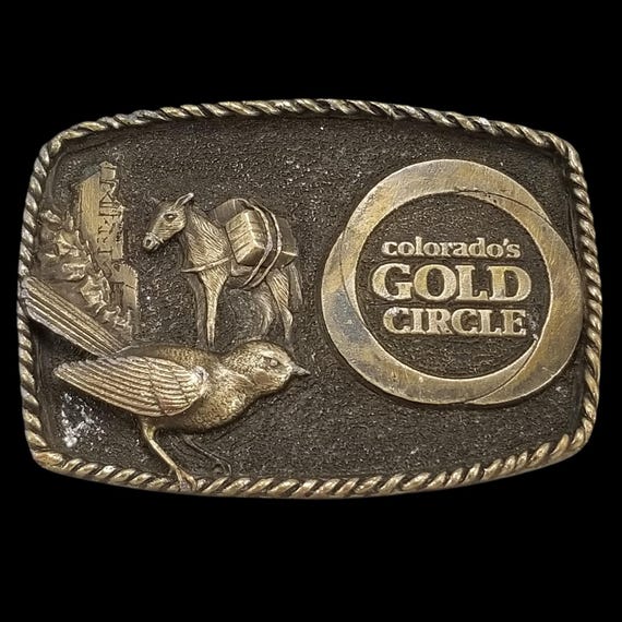 Vintage Adezy Denver Colorado's Gold Circle Belt Buckle 1978 Made in USA