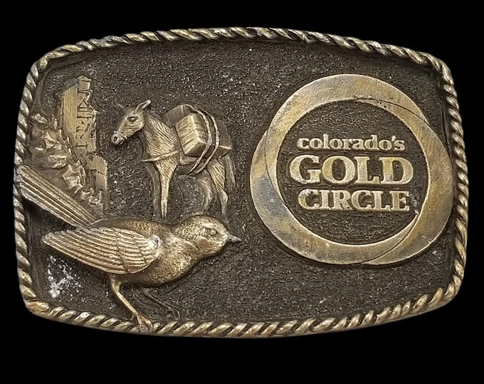 Vintage Adezy Denver Colorado's Gold Circle Belt Buckle 1978 Made in USA