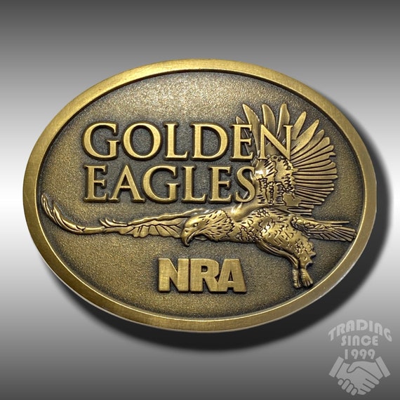 Vintage Belt Buckle NRA Golden Eagles Oval Gold Color American Eagle National