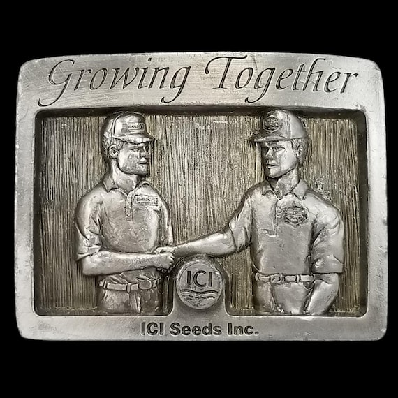 Vintage ICI Seeds Inc. Belt Buckle 1991 Collector Series Growing Together Iowa