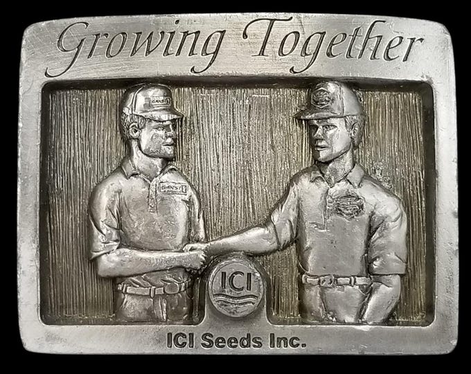 Vintage ICI Seeds Inc. Belt Buckle 1991 Collector Series Growing Together Iowa