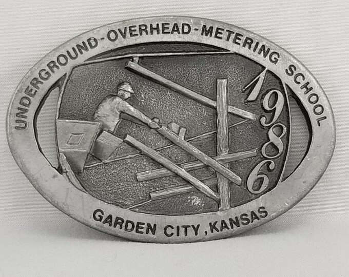 Vintage Belt Buckle 1986 Underground Overhead Metering School Garden City Kansas