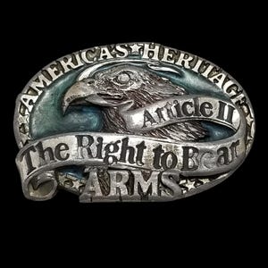 Belt Buckle 1984 Pewter Article II The Right To Bear Arms America&#39;s Heritage USA