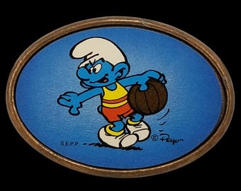 Vintage Tuffy Smurf Basketball Belt Buckle 1980s Oden USA Made Collectible