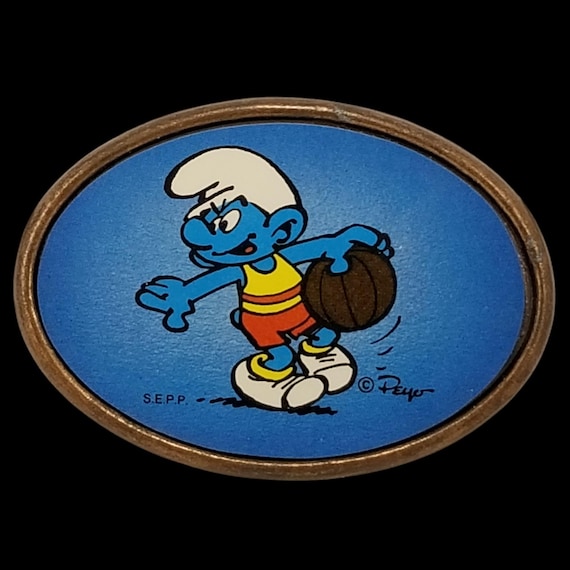 Vintage Tuffy Smurf Basketball Belt Buckle 1980s Oden USA Made Collectible