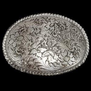 Oval Silver Tone Western Filigree Belt Buckle Floral Scroll  display picture 1