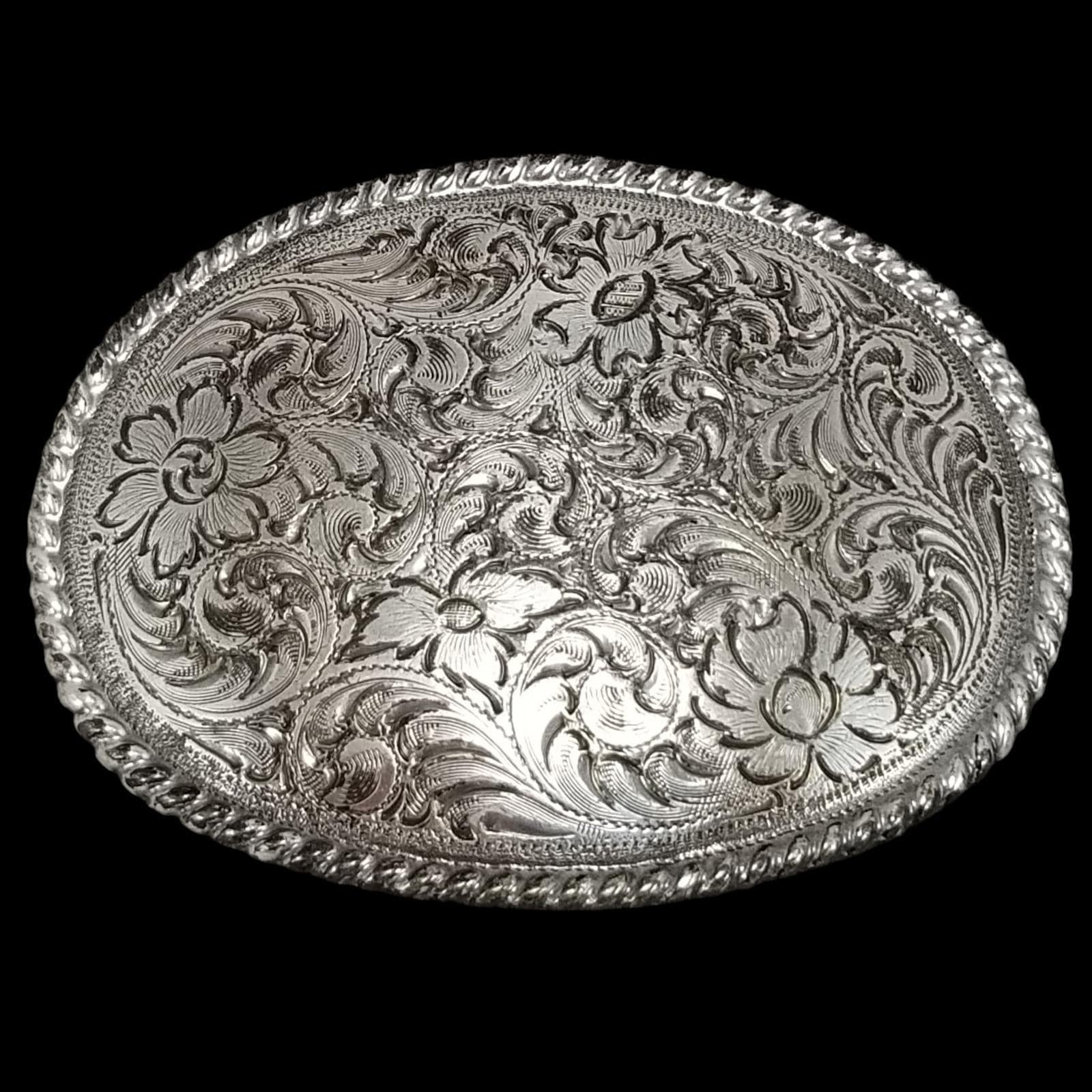 Western Silver‎ Tone Oval Belt Buckle Engraved Paisley Floral Scroll Filigree Amazon.com: Western fancy Floral Scroll Designs Engraving  main image 4