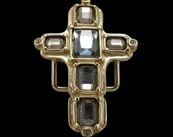 Gold Belt Buckle With Cross Design and Rhinestones Made in  display picture 3