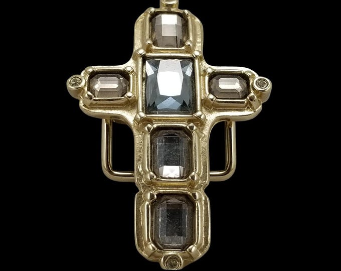 Abel Brand Gold Tone Cross Belt Buckle Embellished Crystals Made in Italy