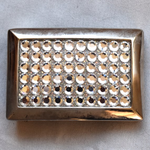 Vintage Belt Buckle Small Women's Unisex Clear Rhinestones Sparkling Shiny Gift