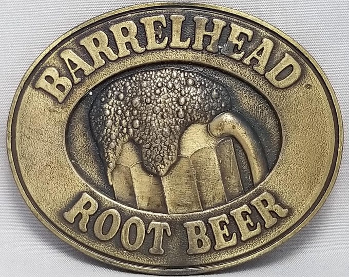 1976 Barrelhead Root Beer Solid Brass Belt Buckle Novelty Adult Collectible
