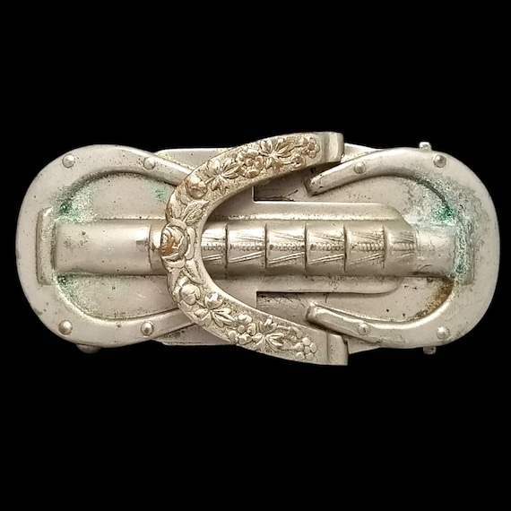 Antique Belt Buckle Small 1900s Two-Piece Horseshoe Clamp Closure Western Women