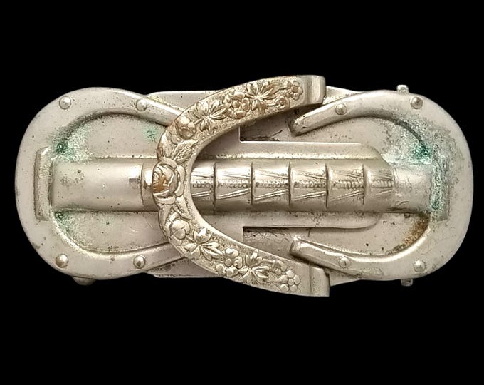 Antique Belt Buckle Small 1900s Two-Piece Horseshoe Clamp Closure Western Women