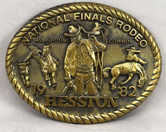 Vintage Belt Buckle 1982 Hesston NFR National Finals Rodeo Western All Around Cowboy Cowgirl