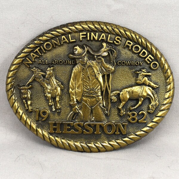 Vintage Belt Buckle 1982 Hesston NFR National Finals Rodeo Western All Around Cowboy Cowgirl Gift