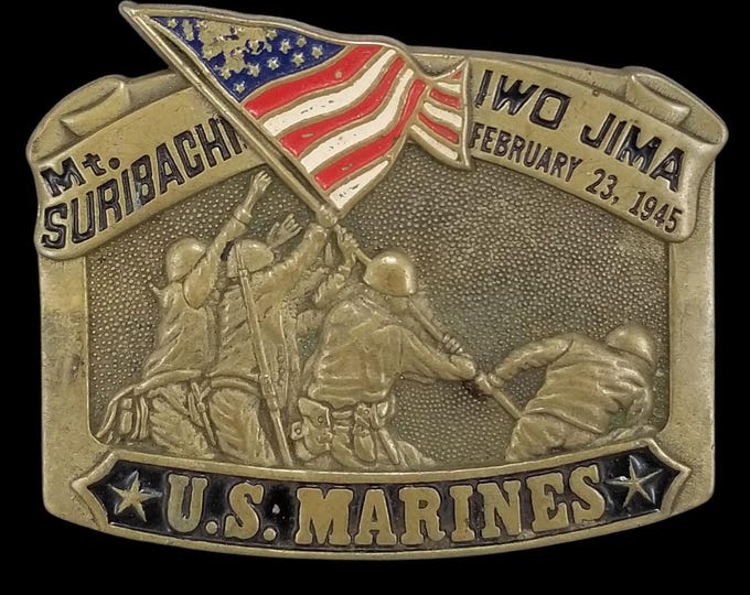 1982 Baron Buckles US Marines Iwo Jima Mt. Suribachi Solid Brass Belt Buckle