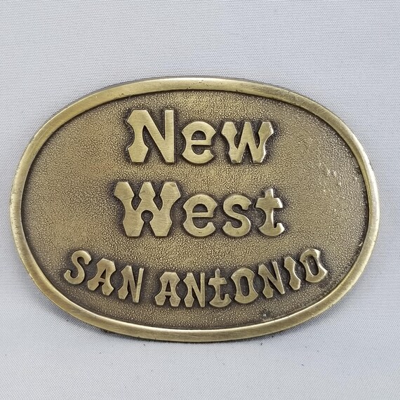 Vintage Belt Buckle Brass New West San Antonio Texas Gold Color Made In The USA