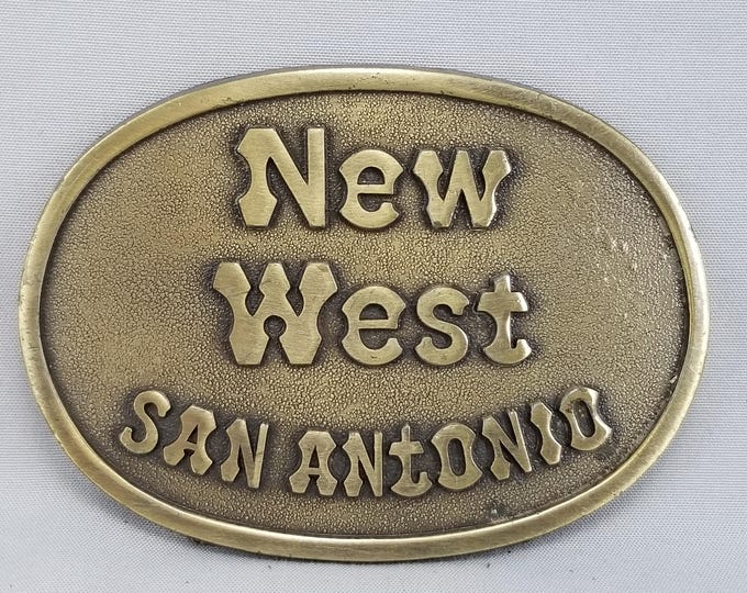 Vintage Belt Buckle Brass New West San Antonio Texas Gold Color Made In The USA