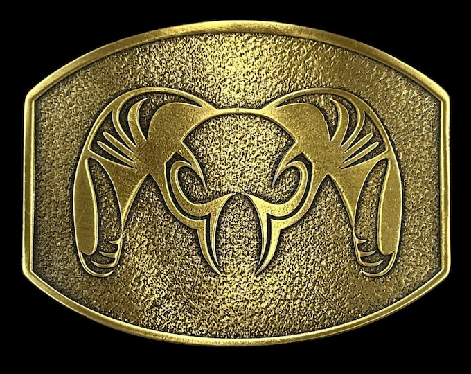 Belt Buckle Tribal Ram Horn Design Unbranded Gold Tone Textured Oval Hardware