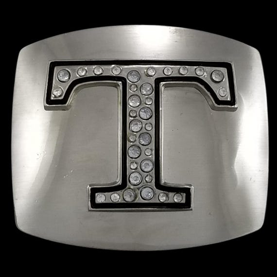 Silver Tone Initial T Rhinestone Belt Buckle Letter Western Fashion Accessory
