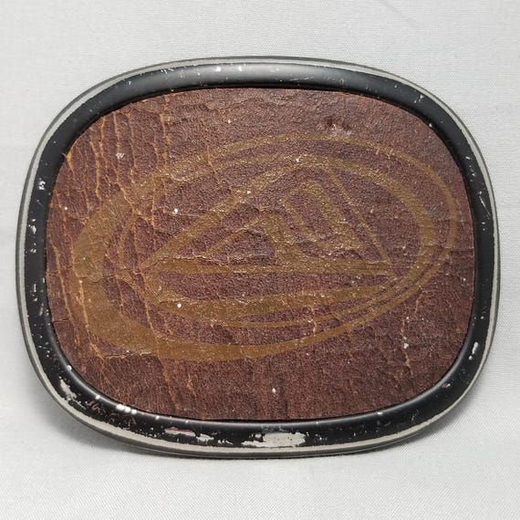 Belt Buckle Brown Leather On Metal Swirly Design Art Deco Minimalist Modern Gift