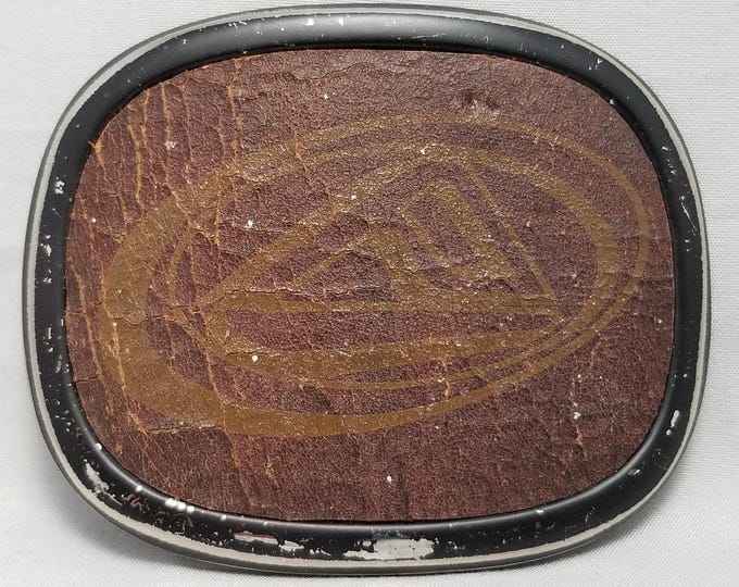Belt Buckle Brown Leather On Metal Swirly Design Art Deco Minimalist Modern Gift