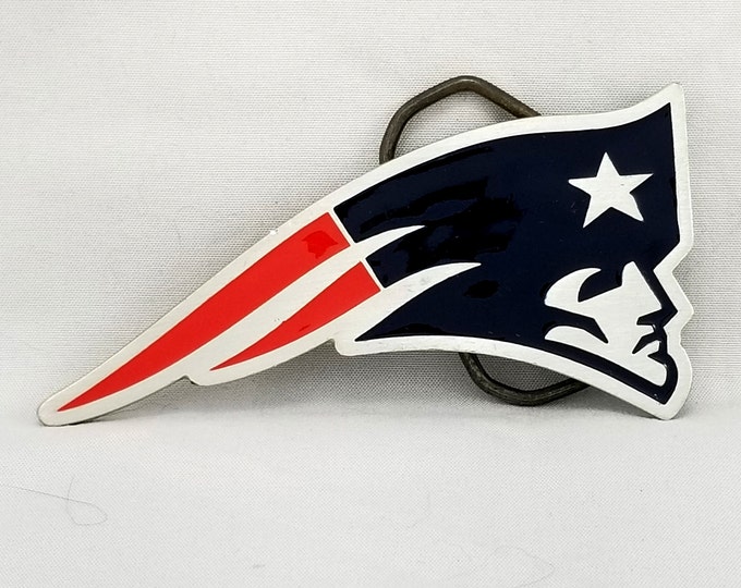Vintage New England Patriots NFL Football Belt Buckle Red White Blue Fine Pewter