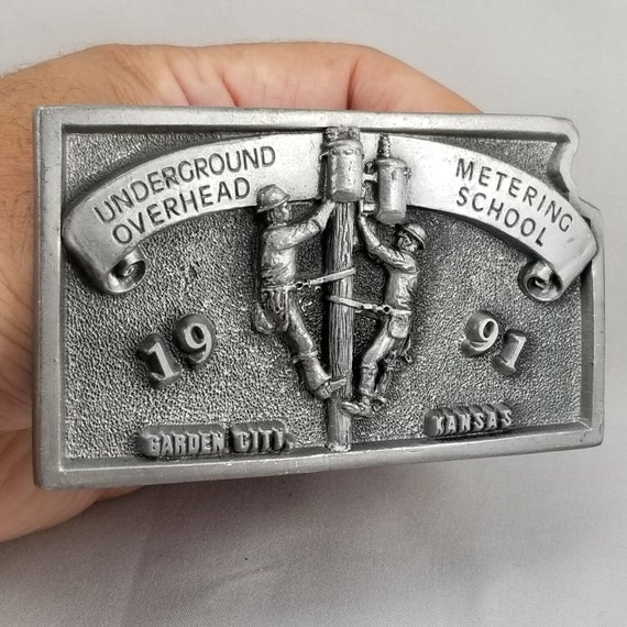 Vintage Belt Buckle 1991 Underground Overhead Metering School Garden City Kansas View 2