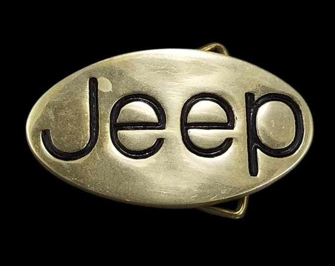 Jeep Belt Buckle Vintage Solid Brass Oval Logo Automotive Accessory Taiwan Made