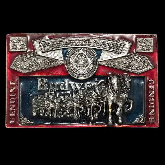 Budweiser Label Brass Belt Buckle A-168 Vintage