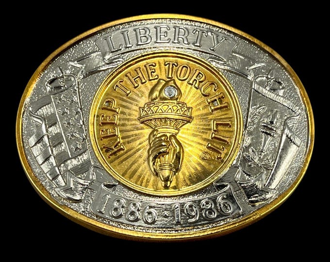 Belt Buckle 1982 Statue of Liberty Weingeroff Keep The Torch Lit Centennial
