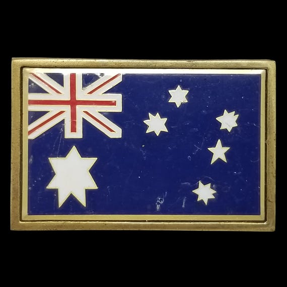Vintage 1983 NAP Inc. Solid Brass Australian Flag Belt Buckle