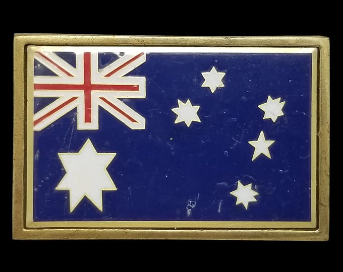 Vintage 1983 NAP Inc. Solid Brass Australian Flag Belt Buckle
