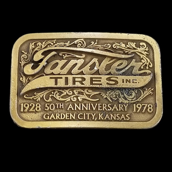 Belt Buckle Vintage Fansler Tires 50th Anniversary Brass Hit Line USA 1978 KS