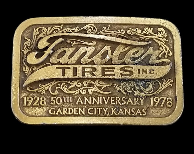 Belt Buckle Vintage Fansler Tires 50th Anniversary Brass Hit Line USA 1978 KS