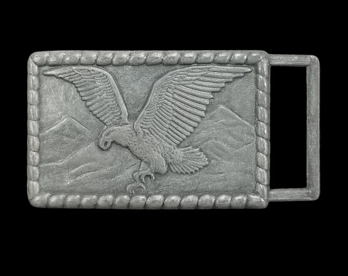 Vintage Bald Eagle Mountain Scene Belt Buckle Tone Western Wildlife Soaring